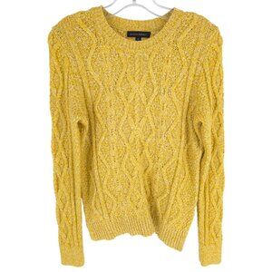 Banana Republic Cable-Knit Crewneck Sweater Marled Yellow Preppy Cheery Cotton M